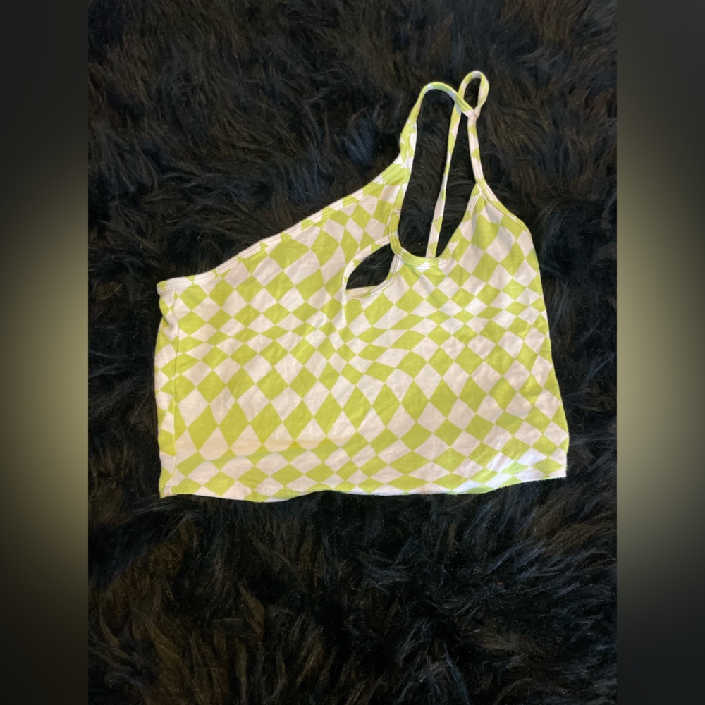 Pacsun Green Checkered Asymmetrical Top